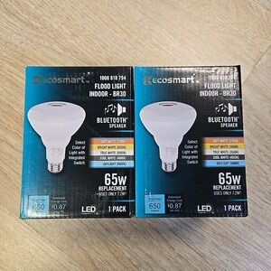 2PK EcoSmart Bluetooth Speaker LED Light Bulb White Dimmable BR30 65W Eqv B264